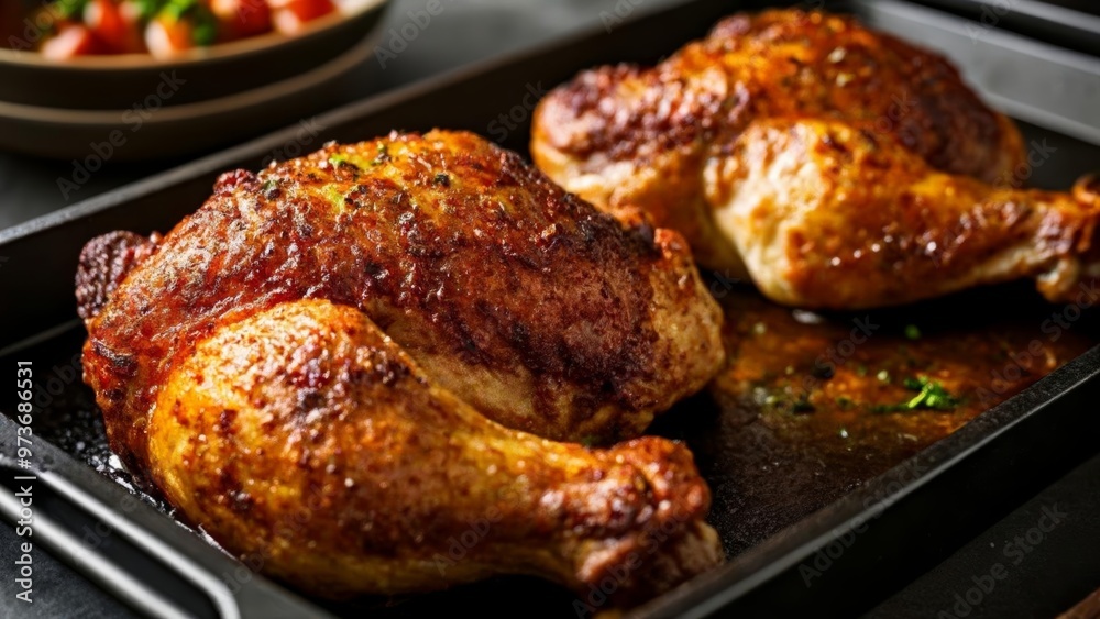 Deliciously roasted chicken ready to serve Deliciously roasted chicken ready to serve