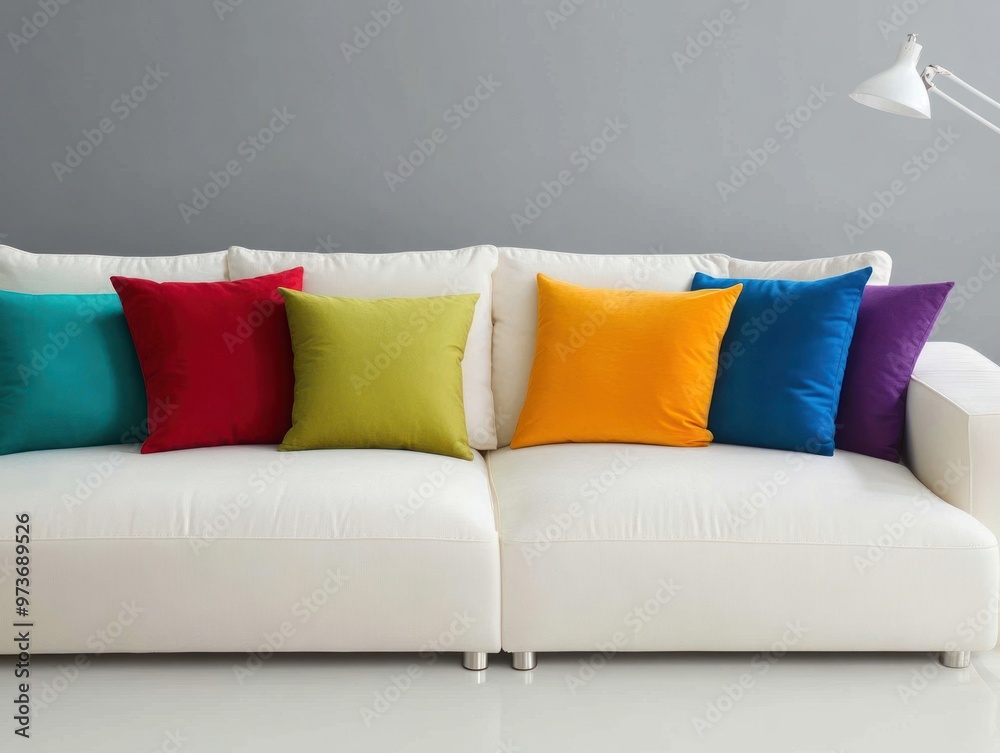 Naklejka premium Minimalist Interior with Colorful Sofa