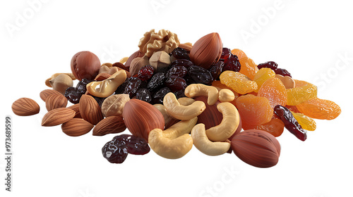 Fototapeta Naklejka Na Ścianę i Meble -  A mix of dried fruits and nuts with a transparent background.