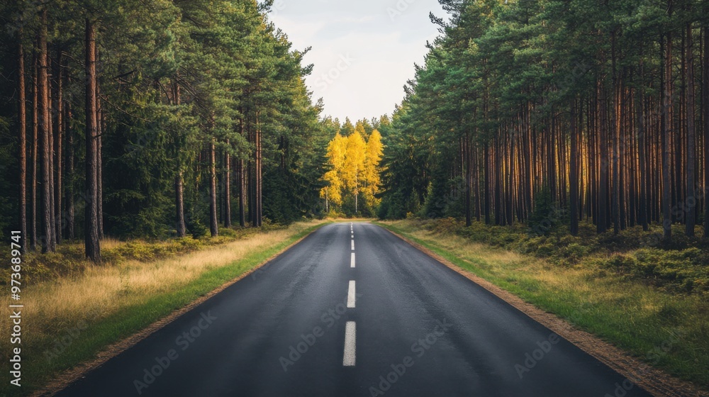 Fototapeta premium A road with a tree in the middle of it