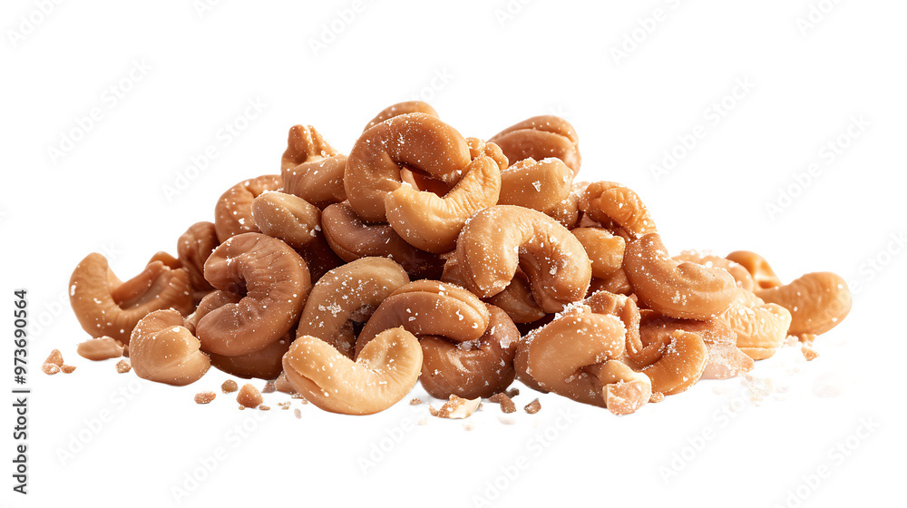 A pile of salted cashews with a transparent background. A pile of salted cashews with a transparent background.
