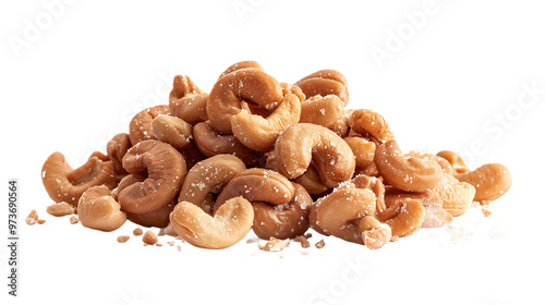 A pile of salted cashews with a transparent background.