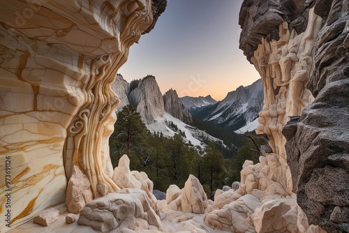 Onyx and Ivory Scenic Overlook with Detailed Textures and Rugged Granite Features photo