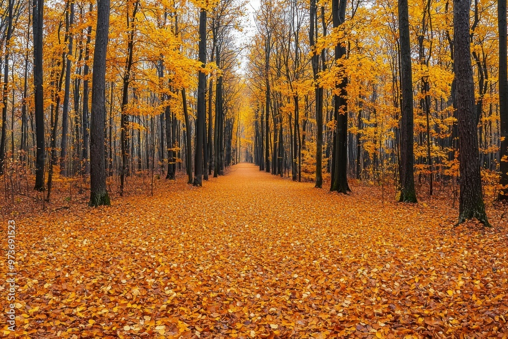 Fototapeta premium A Path Through a Golden Autumn Forest