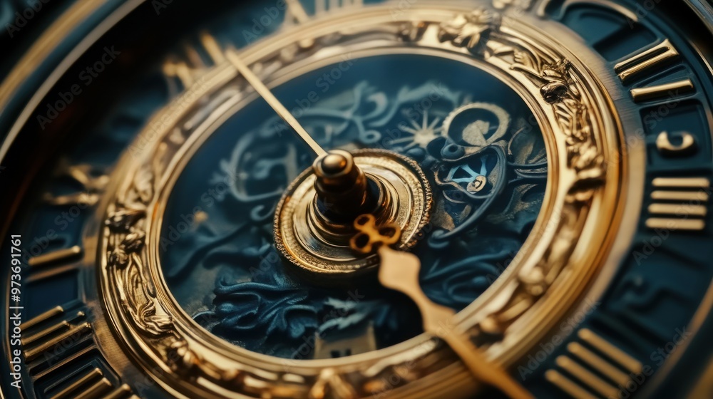 Fototapeta premium Close-up of a golden clock face with intricate details.