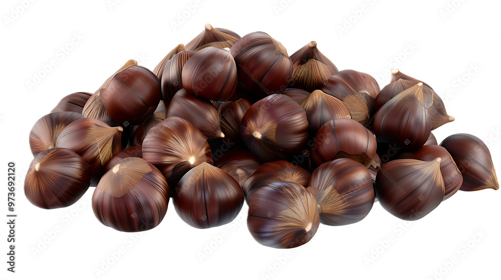 A pile of roasted chestnuts with a transparent background. A pile of roasted chestnuts with a transparent background.