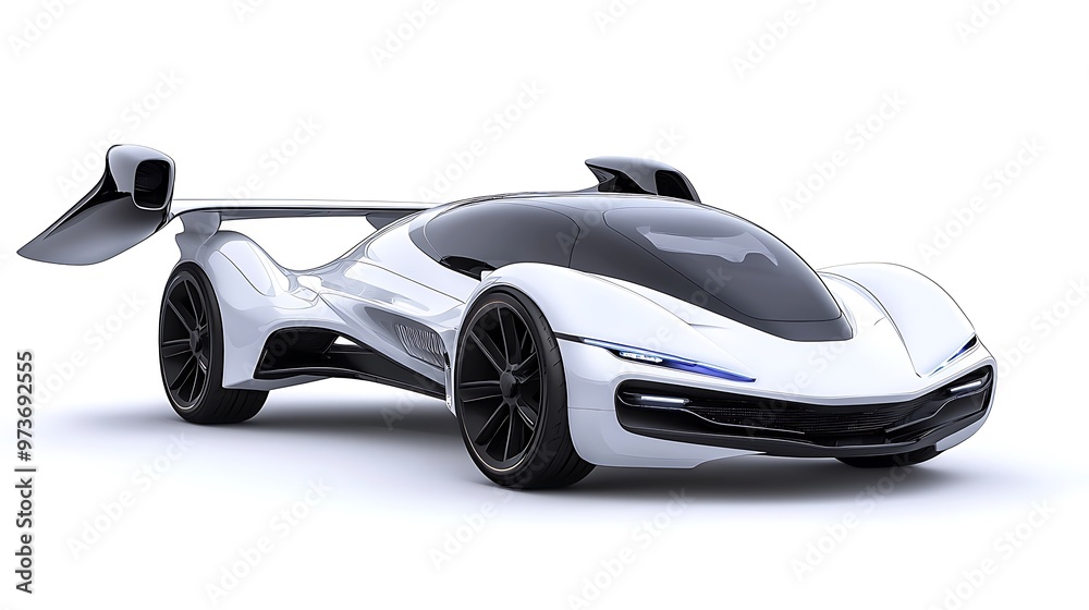 A futuristic white sports car concept highlights innovative design and aerodynamic perfection. A futuristic white sports car concept highlights innovative design and aerodynamic perfection.