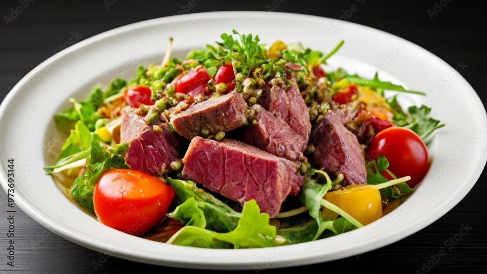 Deliciously fresh salad with beef and veggies Deliciously fresh salad with beef and veggies