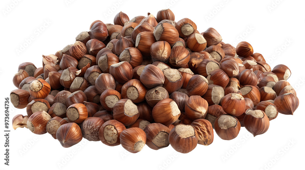 A pile of roasted hazelnuts with a transparent background. A pile of roasted hazelnuts with a transparent background.