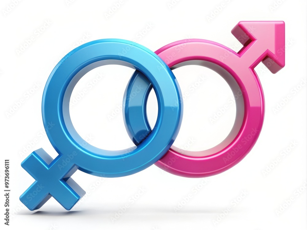 A bold, modern design featuring contrasting male and female symbols, intertwined in a harmonious circle, representing A bold, modern design featuring contrasting male and female symbols, intertwined in a harmonious circle, representing