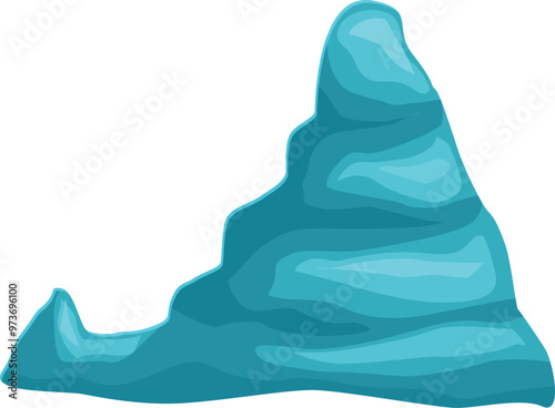 Cartoon style illustration of a turquoise mountain peak reaching for the sky