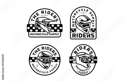 riders helmet full face with goggles logo design collection for extreme sport and adventure. racing helmet with glasses emblem logo set. crash helmet safety sport badge logo illustration bundle
