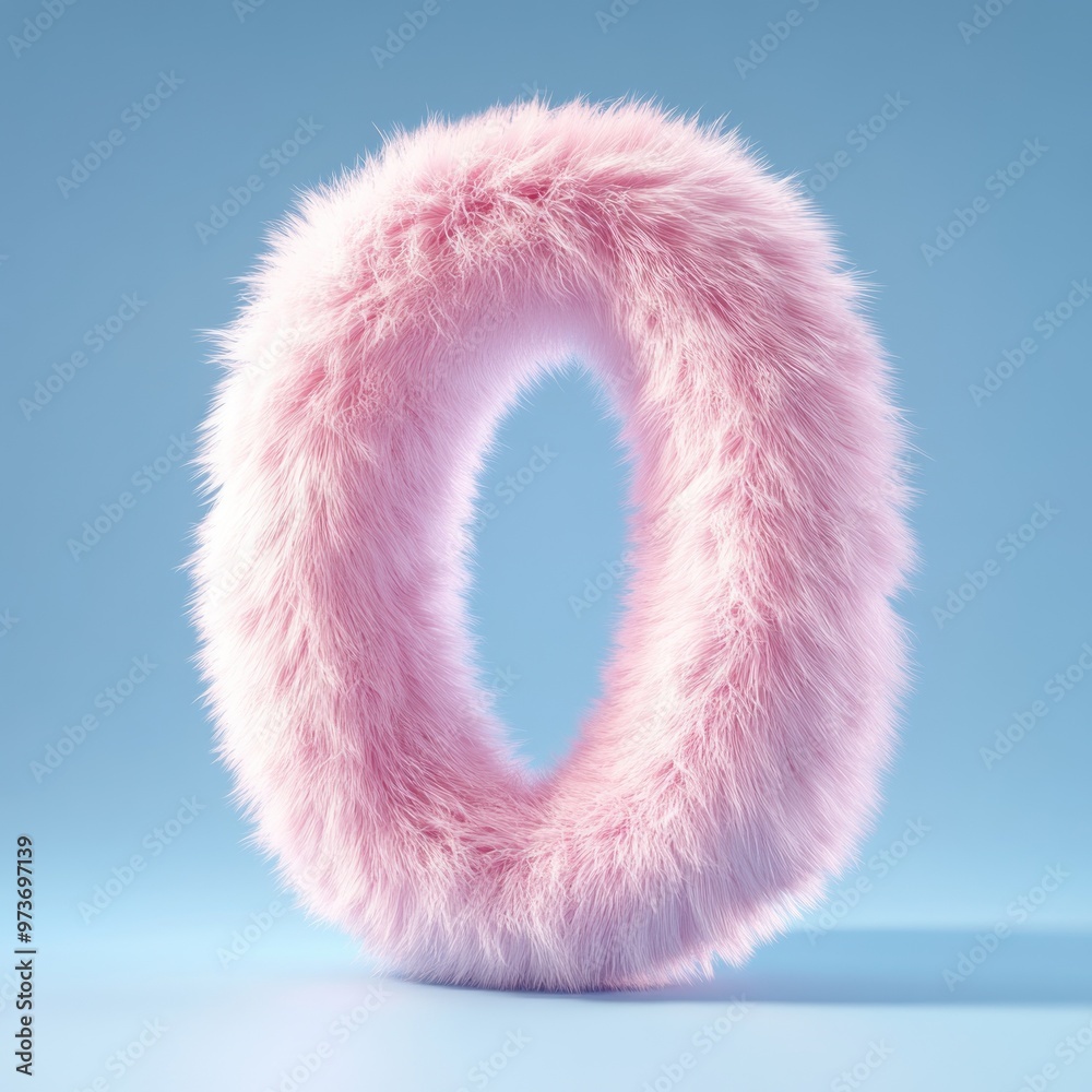 Fluffy pink number zero on a blue background. Fluffy pink number zero on a blue background.