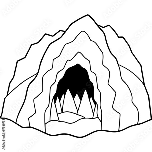 mountain cave outline coloring book page line art drawing