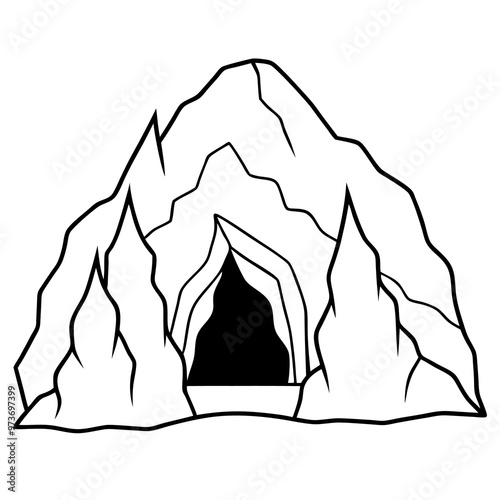 mountain cave outline coloring book page line art drawing