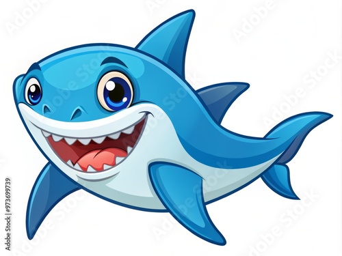 A cheerful and simplistic illustration of a smiling shark with bold lines and bright colors, perfect for beginners