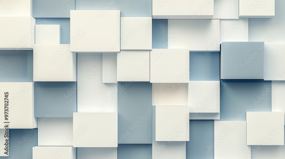 Modern geometric pattern with white, blue, and light grey squares, creating a minimal and abstract background design perfect Modern geometric pattern with white, blue, and light grey squares, creating a minimal and abstract background design perfect