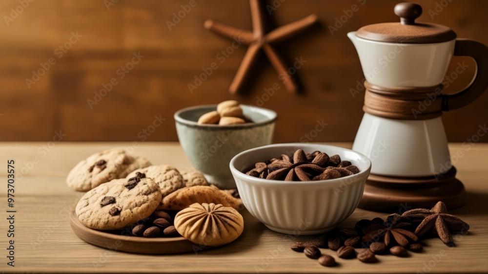 Cozy coffee break with cookies and nuts Cozy coffee break with cookies and nuts