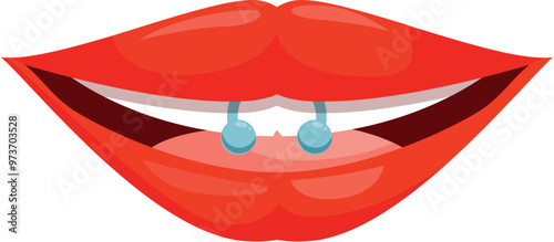 Sexy female mouth with red lipstick and tongue piercing showing white teeth