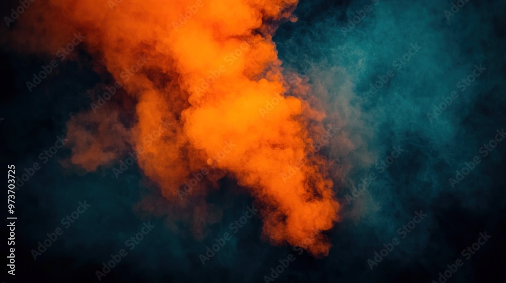 Abstract background with orange and blue smoke on black background. Abstract background with orange and blue smoke on black background.