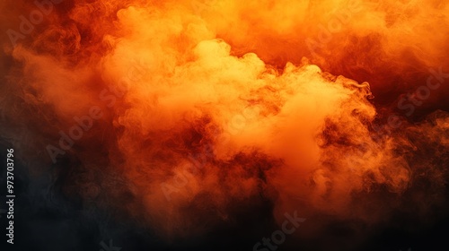 Orange and red abstract smoke clouds on a black background.