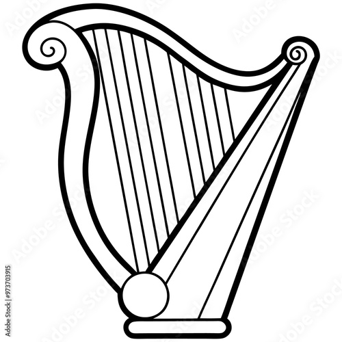 musical harp outline coloring book page line art drawing