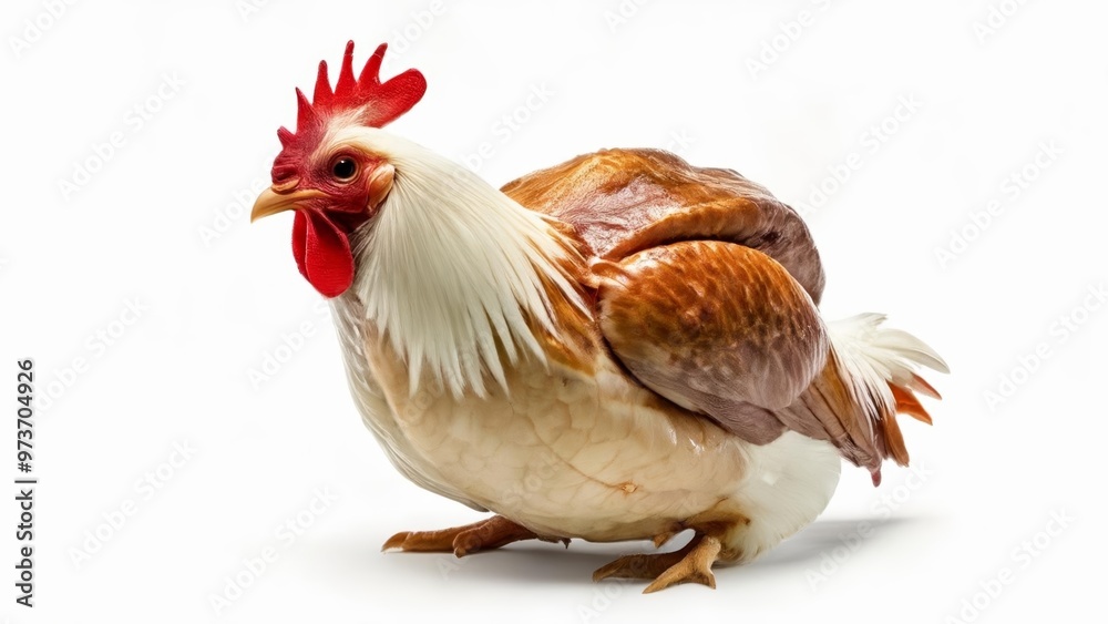 Fototapeta premium Vibrant rooster in profile standing on white background