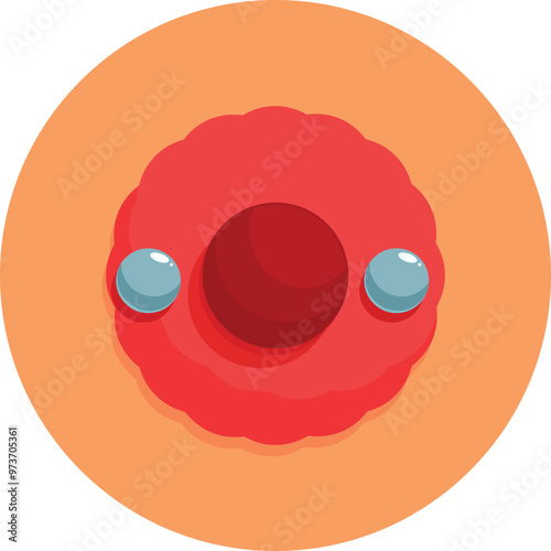 Scientific illustration of an oxygen atom model with nucleus and electrons rotating around it on an orange background