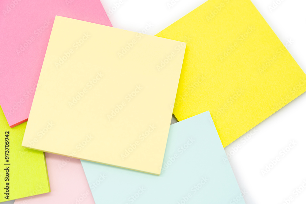 Fototapeta premium Blank colorful sticky note isolated on white background. Copy space.
