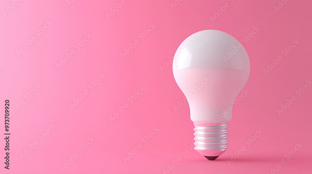 A white light bulb standing upright on a pink background. A white light bulb standing upright on a pink background.