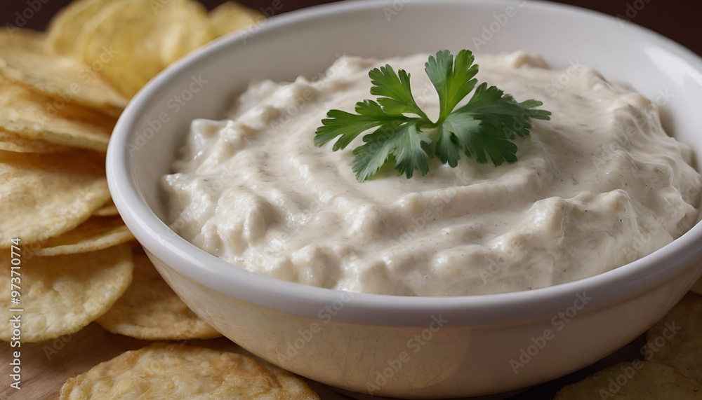 creamy onion dip with potato chips creamy onion dip with potato chips