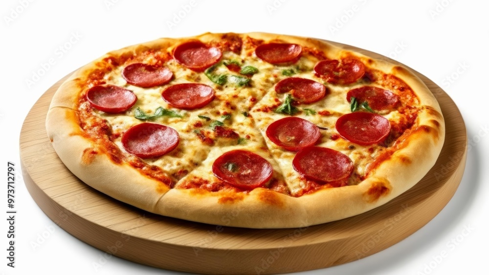Deliciously baked pepperoni pizza ready to serve Deliciously baked pepperoni pizza ready to serve