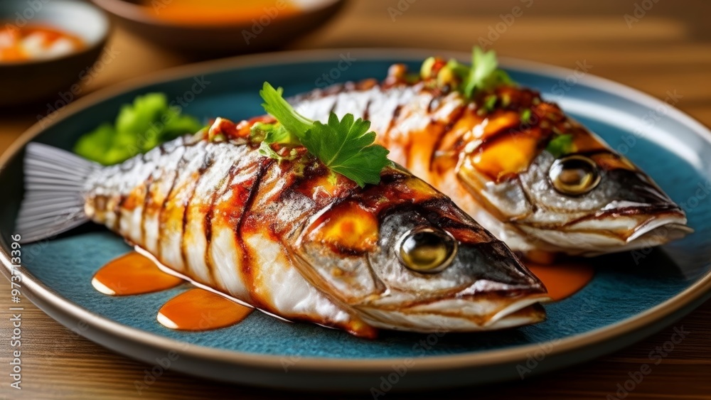 Deliciously grilled fish ready to be savored Deliciously grilled fish ready to be savored