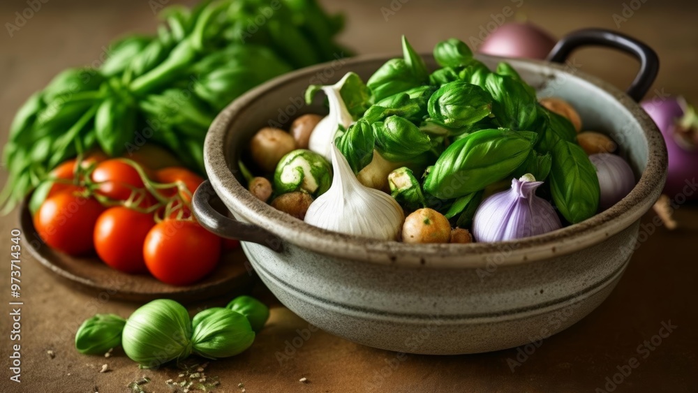 Fresh produce in a rustic bowl Fresh produce in a rustic bowl