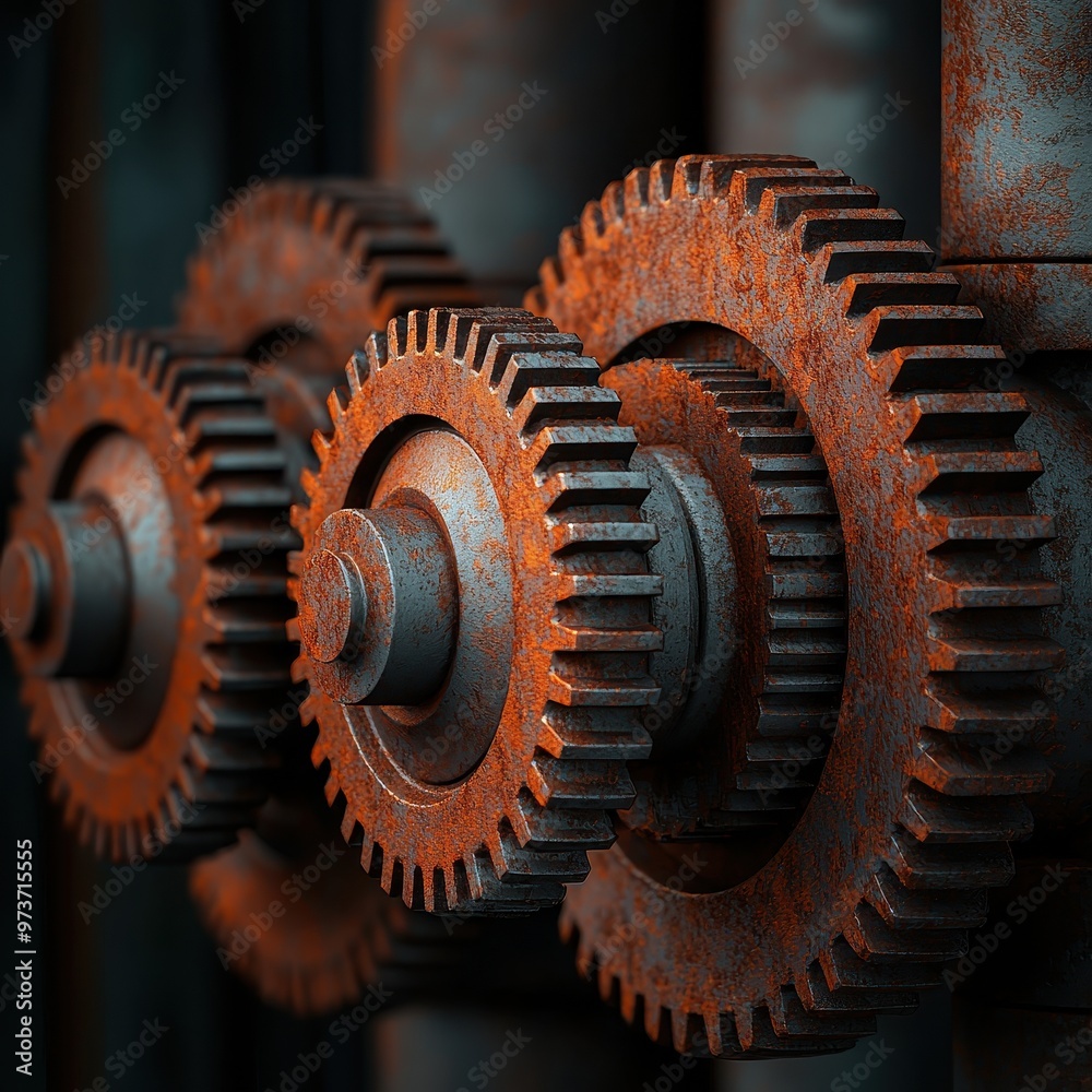 Close-up of rusted metal gears showcasing industrial design and mechanics in vivid detail.