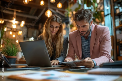 Modern Financial Advisor in Rose Pink Blazer Discussing Savings Goals with Gen Z Client in Contemporary Office Setting