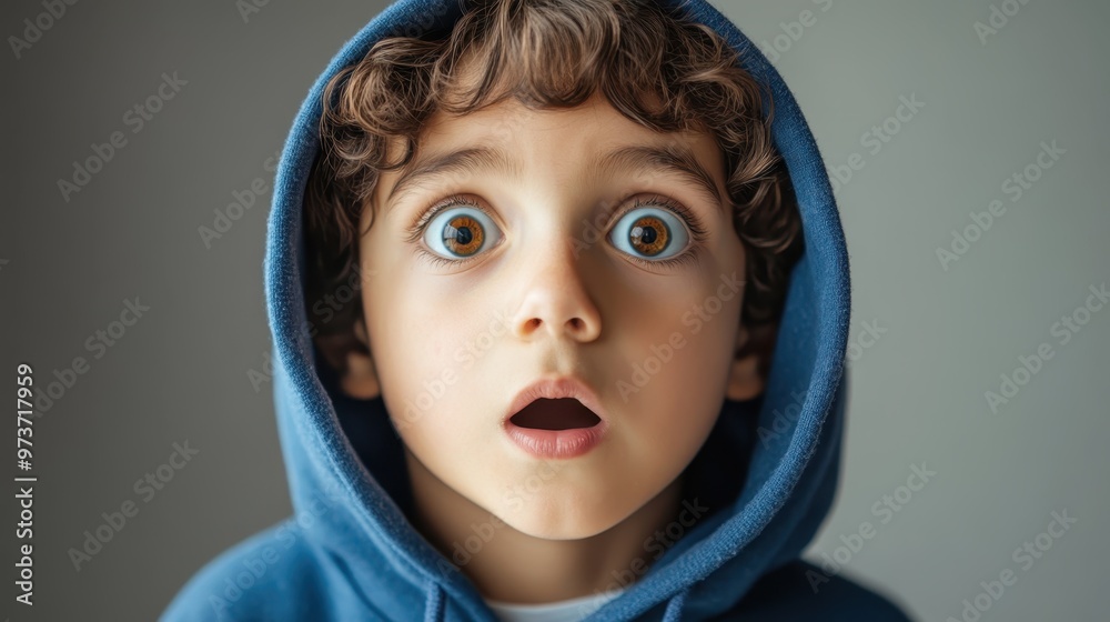 Astonished Teenage Boy with Bulging Eyes in Cobalt Blue Hoodie Astonished Teenage Boy with Bulging Eyes in Cobalt Blue Hoodie