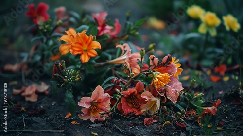 Fallen Flowers in a Garden Setting