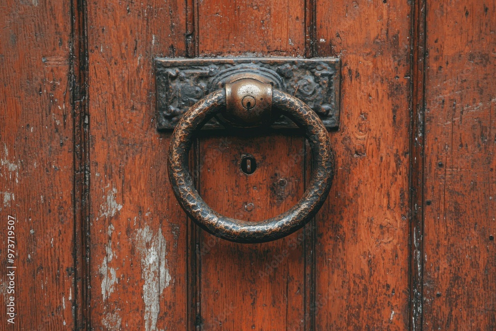 Old Door with Ornate Ring Handle and Keyhole Old Door with Ornate Ring Handle and Keyhole