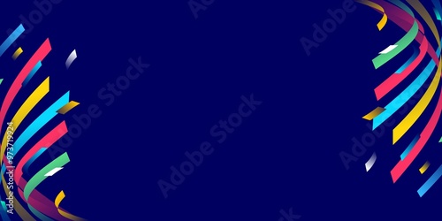 Colorful confetti celebration background on dark blue background. Abstract background with colorful confetti for sports events, festival, celebration or carnival