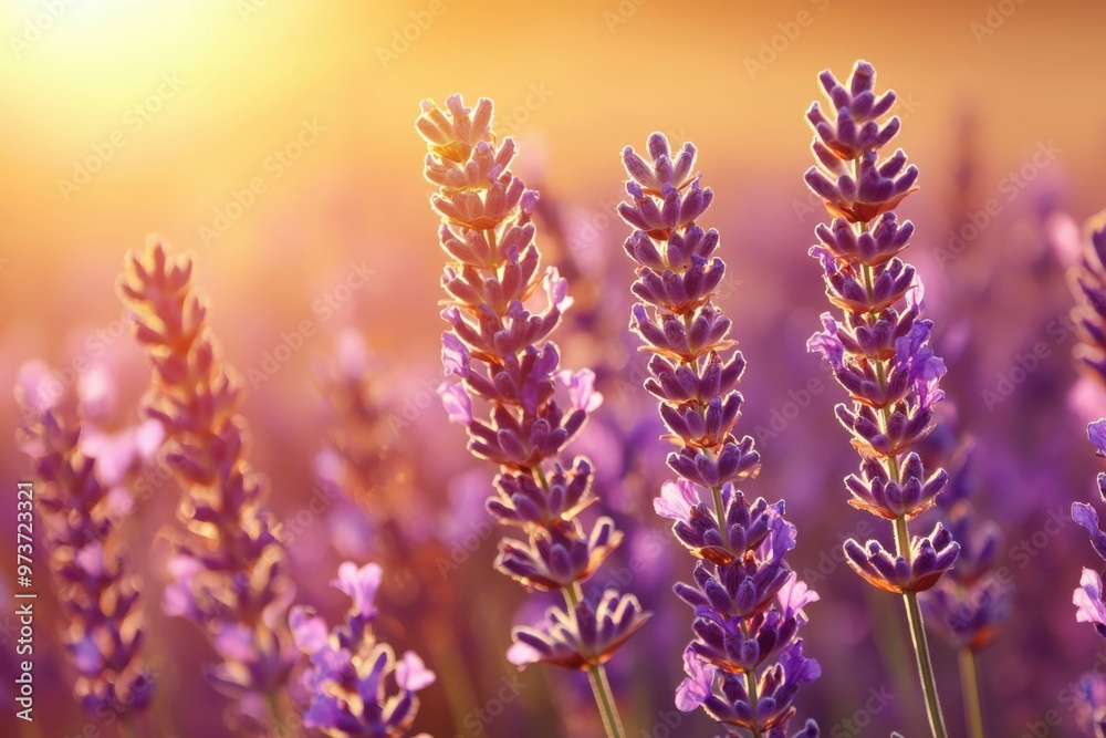 Close-up of Lavender Flowers Bathed in Warm Sunlight Close-up of Lavender Flowers Bathed in Warm Sunlight