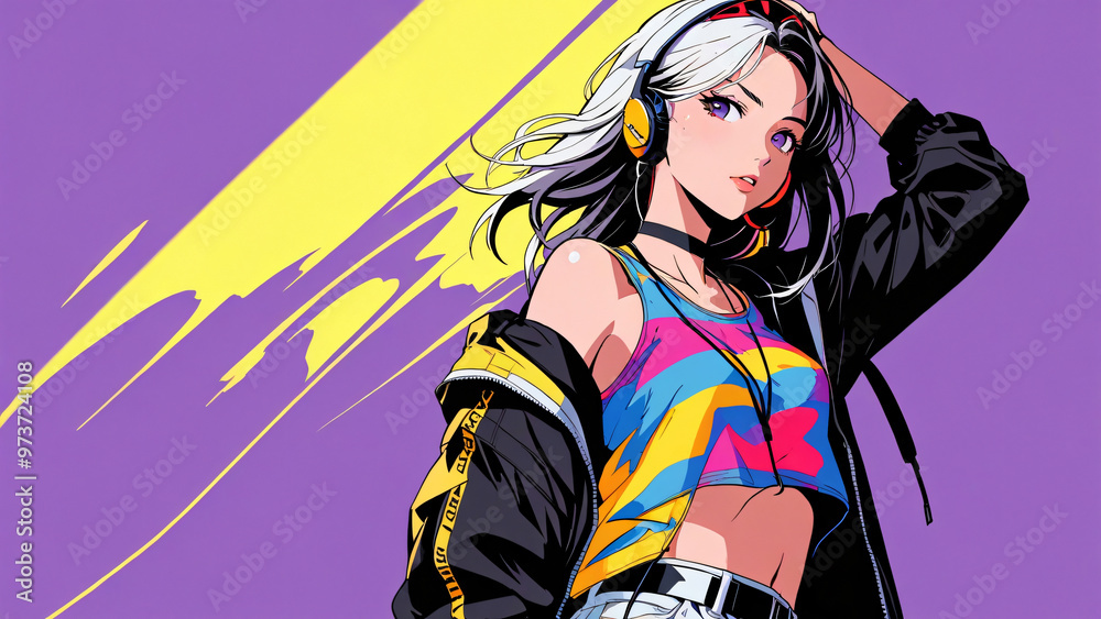 beautiful anime girl with hair looks up beautiful anime girl with hair looks up