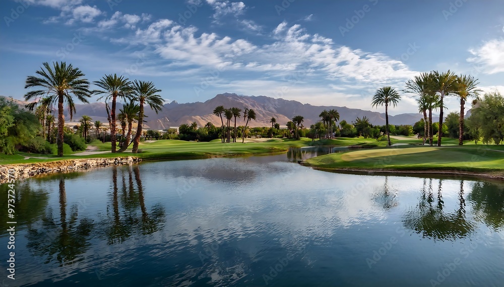Naklejka premium Water feature on a golf course in Palm Desert.