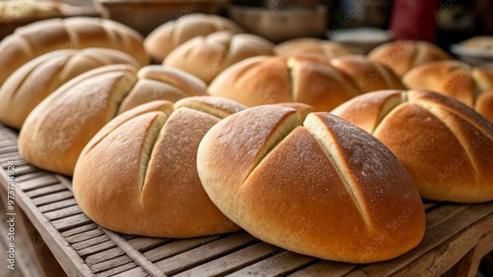 Freshly baked bread ready to be savored Freshly baked bread ready to be savored