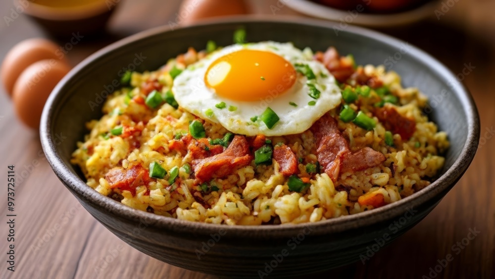 Deliciously balanced meal Rice eggs and vegetables Deliciously balanced meal Rice eggs and vegetables
