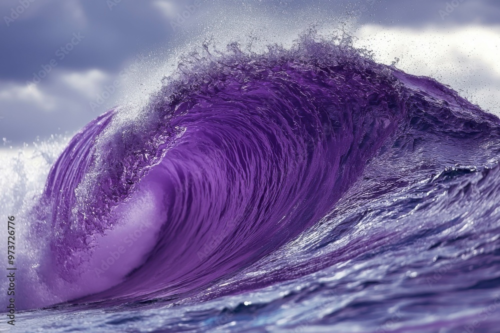 A Large, Majestic Purple Wave Curls and Breaks in the Ocean A Large, Majestic Purple Wave Curls and Breaks in the Ocean