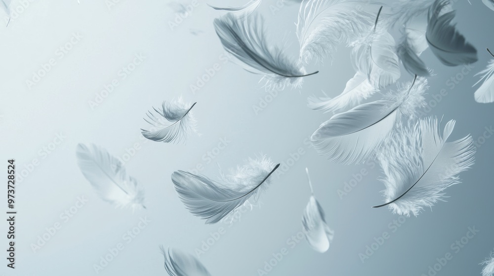 Fototapeta premium Soft Floating Feathers Creating a Serene and Ethereal Atmosphere