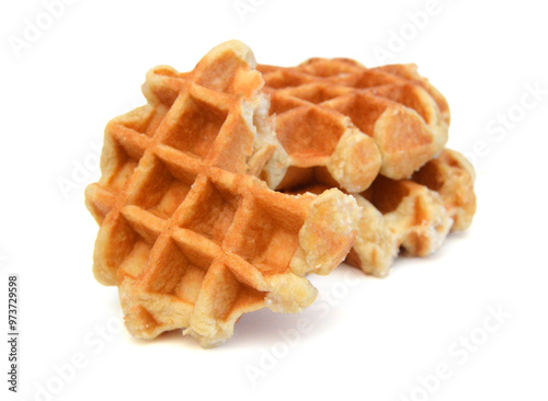 Baked waffles on white background