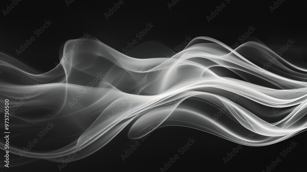 Abstract White Smoke on Black Background - Elegant and Mysterious Flowing Lines in Monochrome Abstract White Smoke on Black Background - Elegant and Mysterious Flowing Lines in Monochrome