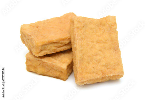 Stack Fried tofu on a white background